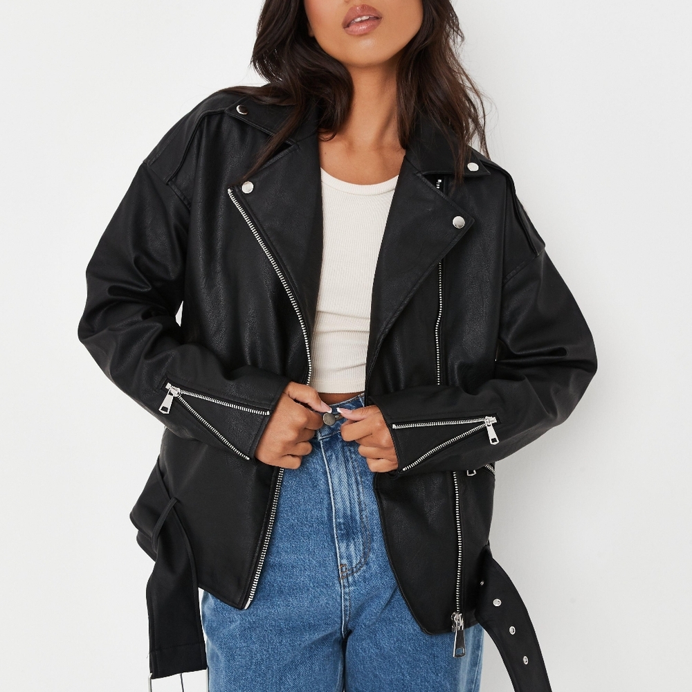Missguided Black Faux Leather Biker Jacket